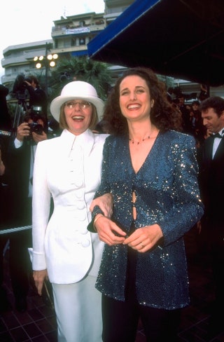 Image may contain Andie MacDowell Human Person Hat Clothing Apparel Fashion Premiere Evening Dress Gown and Robe