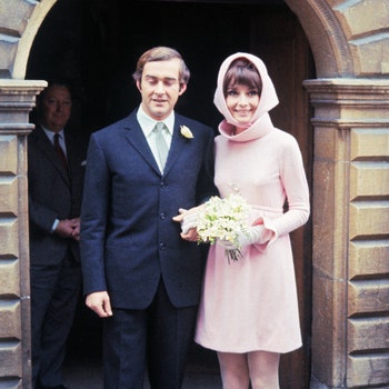 Film star Audrey Hepburn poses with her new husband Italian psychiatrist Dr. Andrea Dotti after their wedding January 18th.