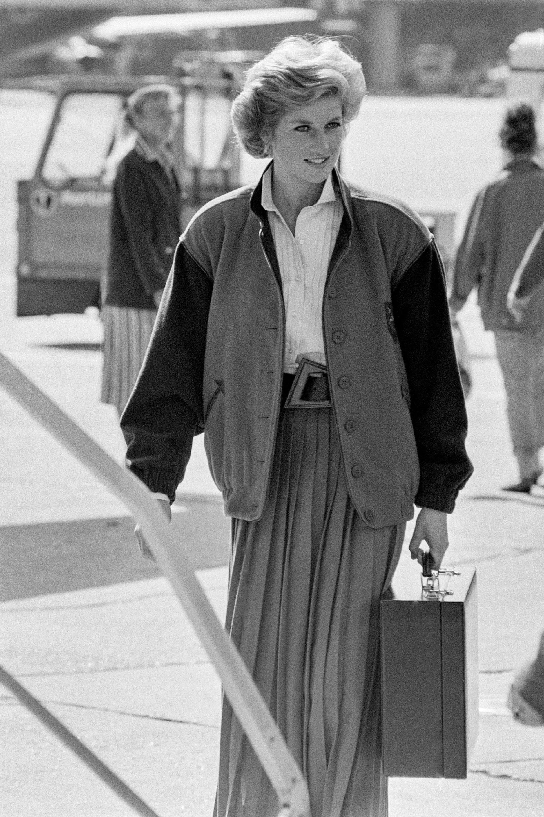 Diana Princess of Wales leaving London's Heathrow Airport in 1988.