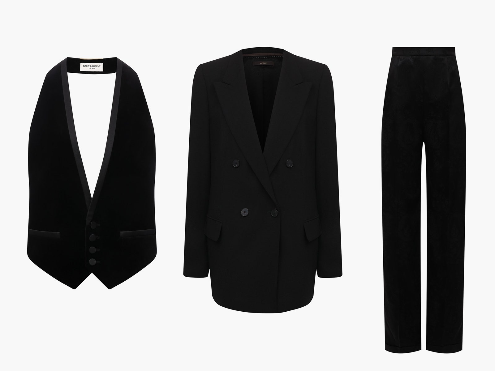 Жилет Saint Laurent 85150 рублей tsum.ru жакет Windsor 33700 рублей tsum.ru брюки Saint Laurent 123500 рублей tsum.ru