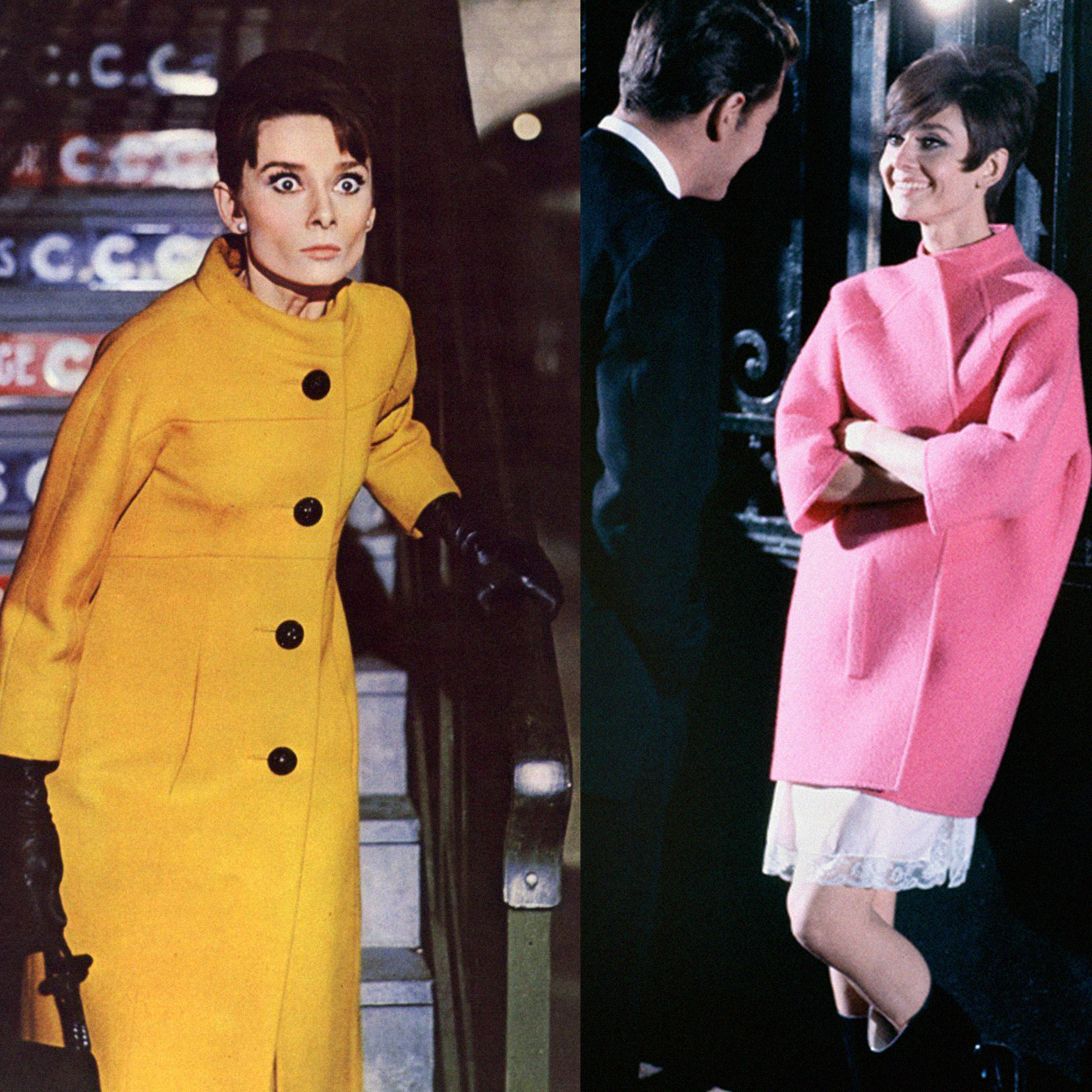 Добавьте в осенний гардероб несколько ярких пальто, как у культовых героинь Одри Хепберн