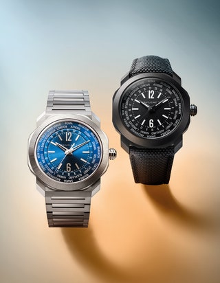 Часы Bvlgari Octo Roma WorldTimer с голубым и черным циферблатом
