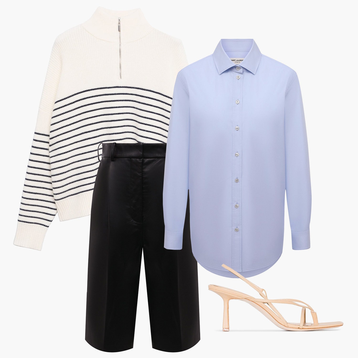 Трикотажный джемпер Mango 3599 рублей shop.mango.com хлопковая рубашка Saint Laurent 52850 рублей кожаные шорты Acne...