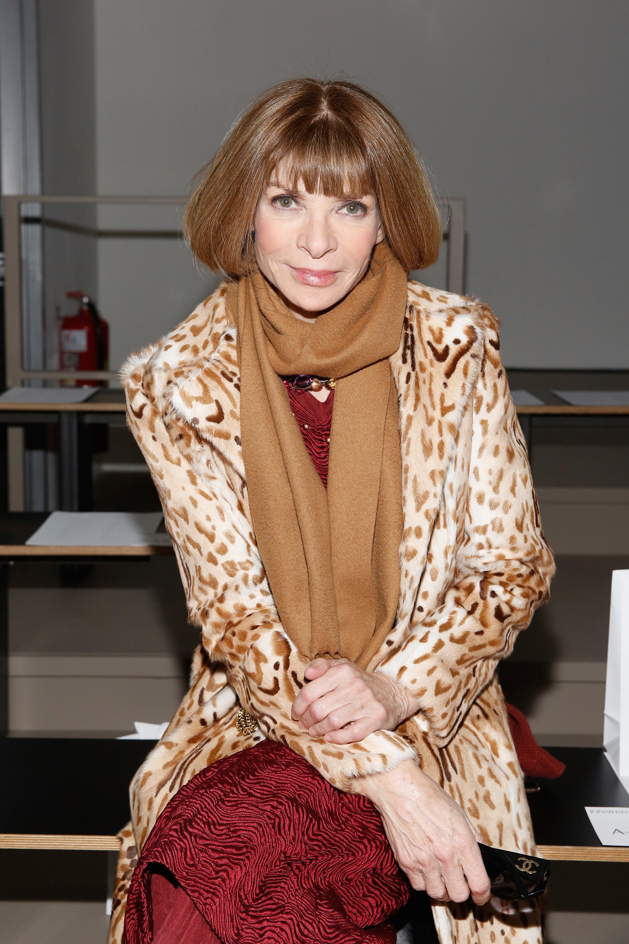 NEW YORK NY  FEBRUARY 14  Vogue Magazine fashion editor Anna Wintour attends the Jonathan Simkhai fashion show during...
