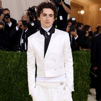 NEW YORK NEW YORK  SEPTEMBER 13 Cochair Timothe Chalamet attends The 2021 Met Gala Celebrating In America A Lexicon Of...