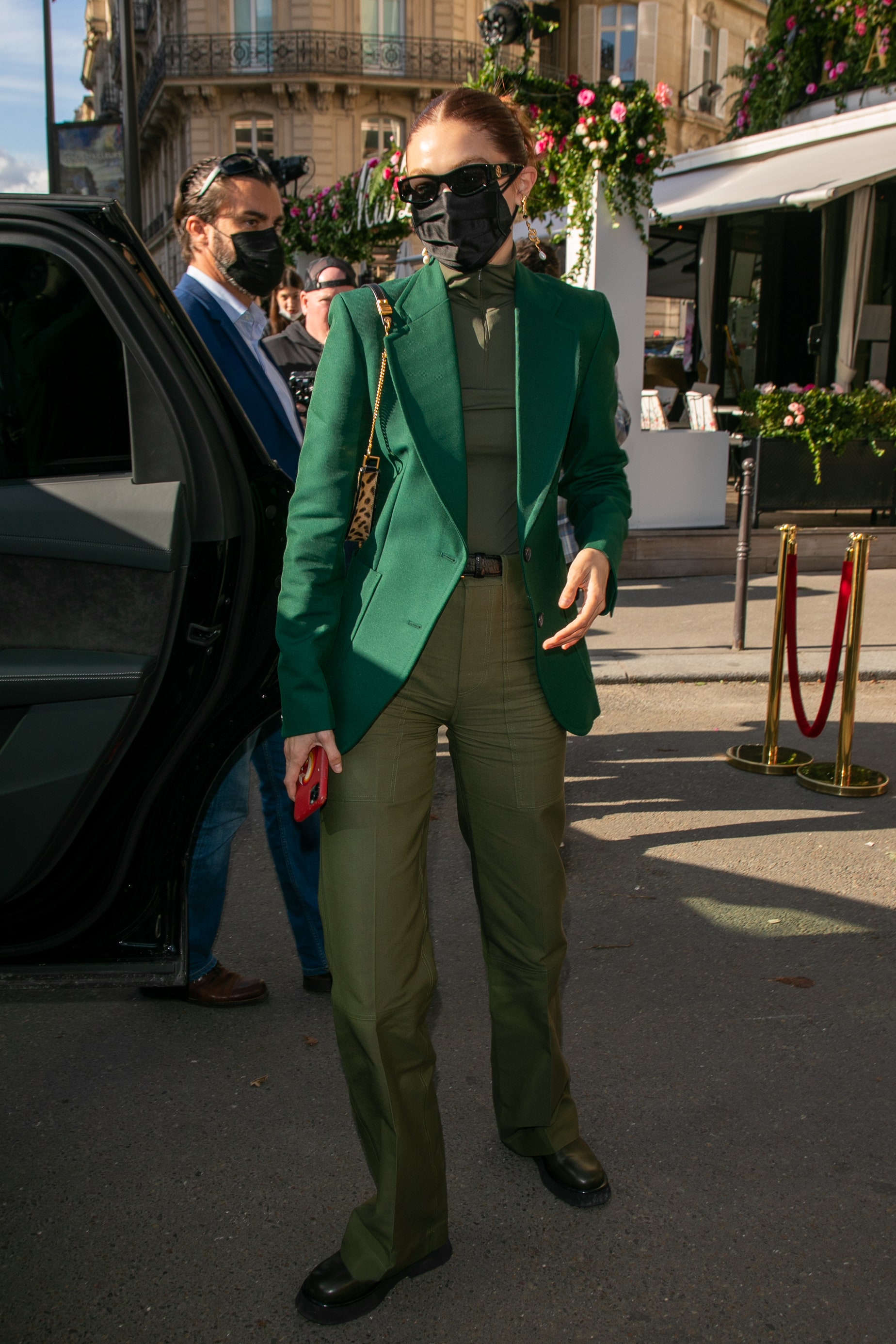 PARIS FRANCE  SEPTEMBER 28 Model Gigi Hadid is seen leaving the 'L'Avenue' restaurant on September 28 2021 in Paris France.