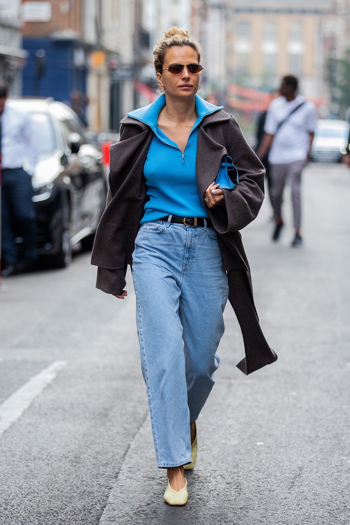 LONDON ENGLAND  SEPTEMBER 19 Mija Knezevic is seen wearing blue zipper coat denim jeans blue Hermes bag outside Roland...