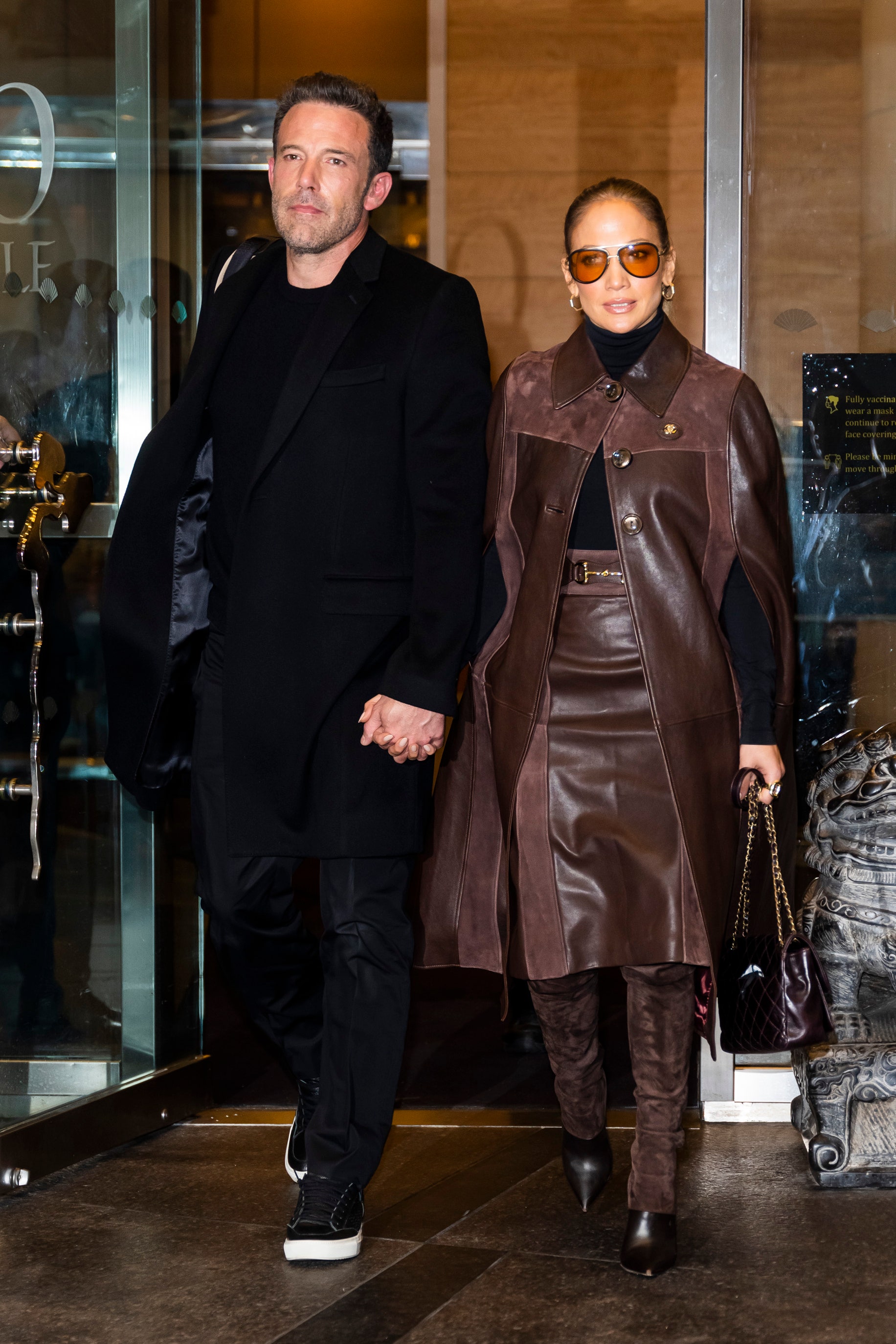 NEW YORK NEW YORK  OCTOBER 10 Ben Affleck  and Jennifer Lopez are seen in Midtown on October 10 2021 in New York City.