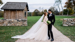 Image may contain Clothing Apparel Human Person Wedding Gown Wedding Fashion Gown Robe Housing and Building