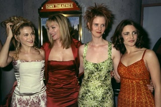 Паркер и ее коллеги по сериалу «Секс в большом городе» на съемках в 1998м.