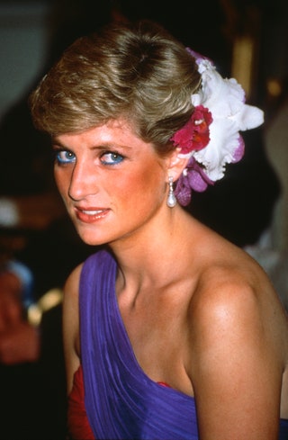 Image may contain Diana Princess of Wales Human Person Evening Dress Fashion Clothing Gown Apparel Robe and Plant