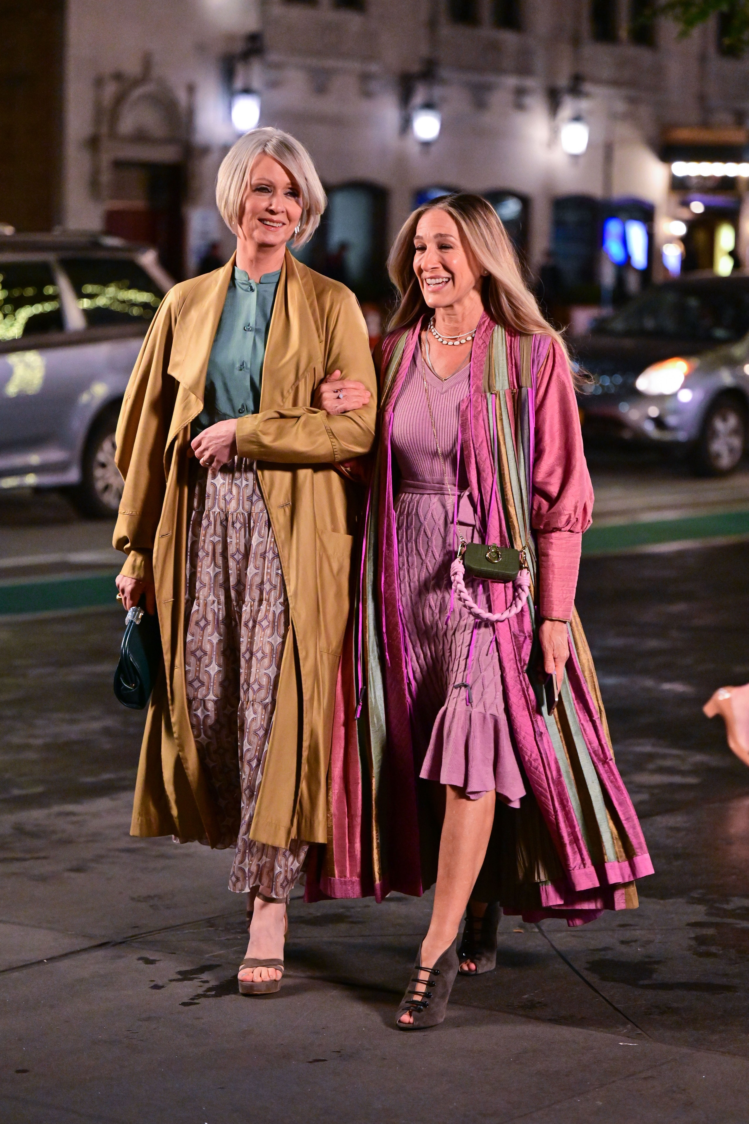 NEW YORK NEW YORK  NOVEMBER 05 Cynthia Nixon and Sarah Jessica Parker seen on the set of And Just Like That... the...
