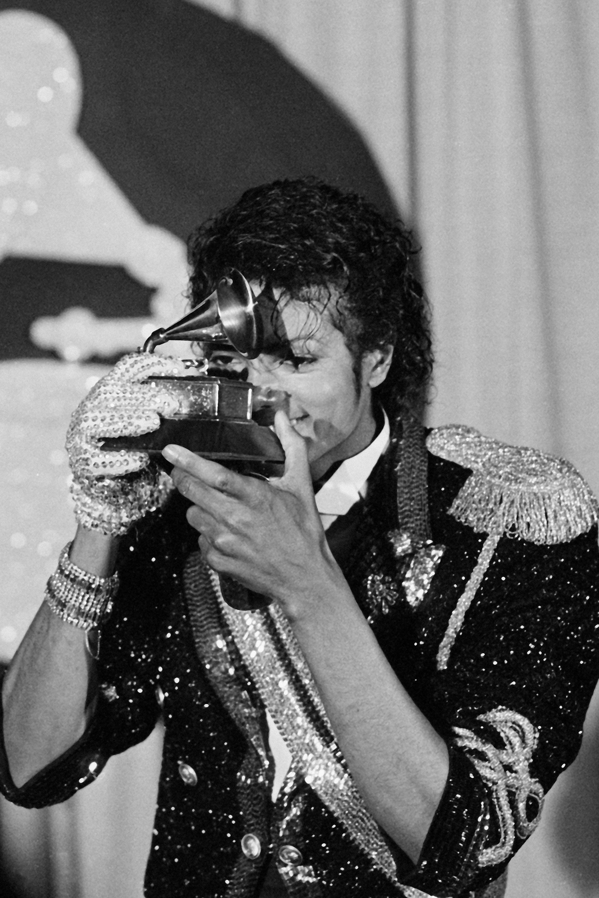 LOS ANGELES CALIFORNIA  FEB28  Michael Jackson backstage during the 26th Annual Grammy Awards at the Shrine Auditorium...