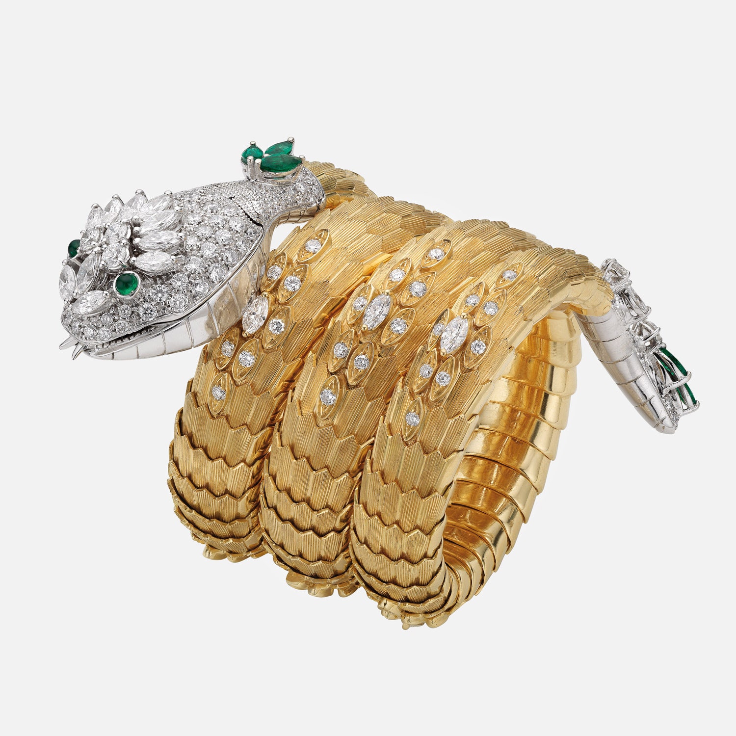Ювелирные часы Serpenti из золота с бриллиантами и изумрудами 1967 год