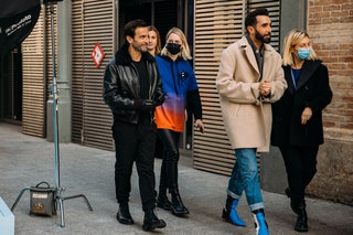 Image may contain Clothing Apparel Human Person Nicolas Ghesquière Jacket Coat Footwear Shoe and Overcoat