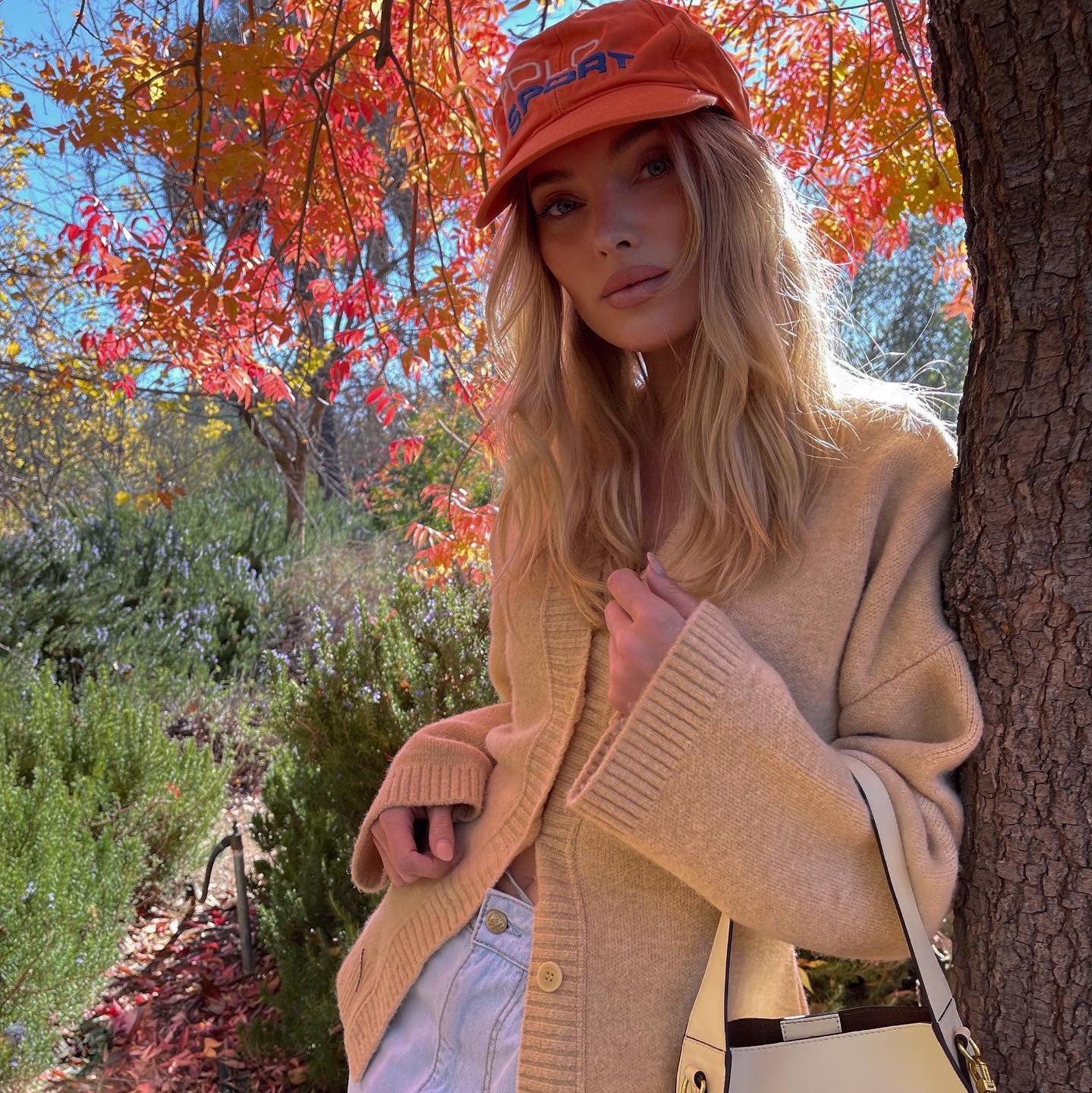 Image may contain Clothing Apparel Elsa Hosk Human Person Plant Tree and Sweater
