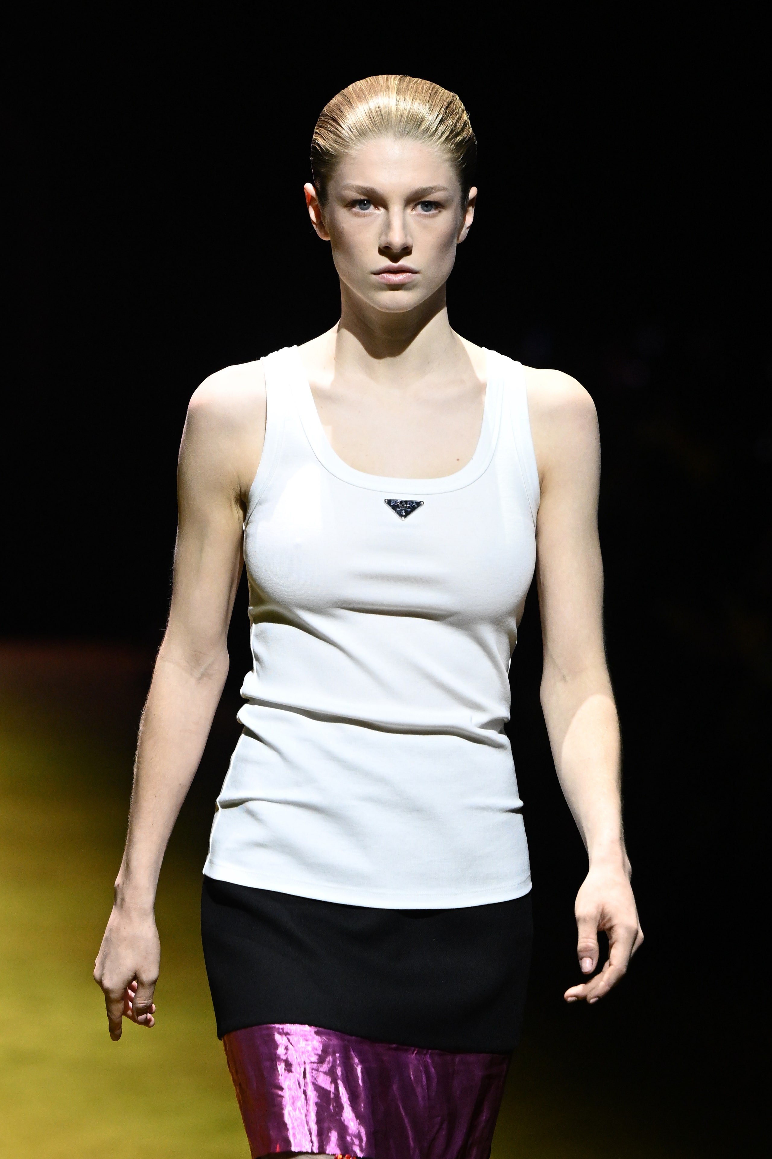 MILAN ITALY  FEBRUARY 24 A model walks the runway at the Prada fashion show during the Milan Fashion Week FallWinter...